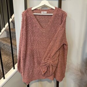 Pink Peony Oversized Pink Sweater with Gathered Sleeves